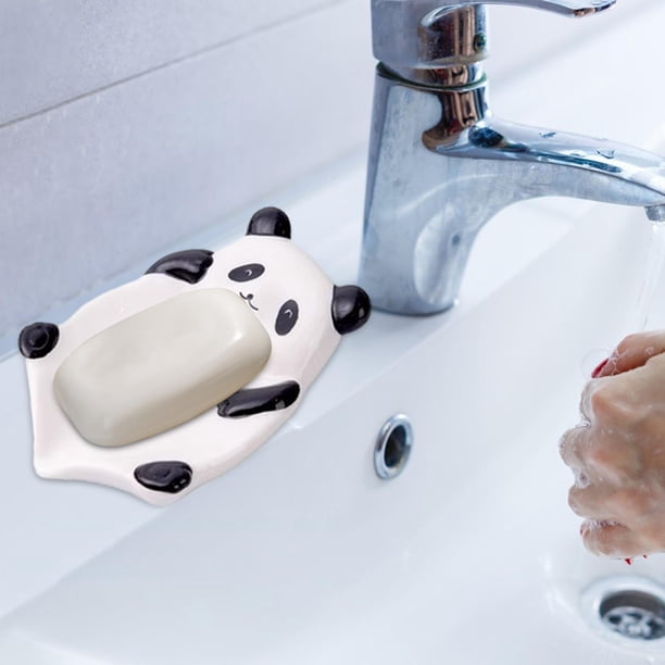 Jabonera de animales, jabonera de cerámica, contenedor de jabón, almacenamiento de jabón, ndeja de jabón divertida, soporte de esponja de lavado Panda