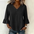 thumbnail image 4 of Women's Solid V-Neck Quarter Sleeve Blouse Casual Fashion Top, 4 of 7