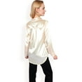 thumbnail image 5 of Women's Satin Button-Up Blouse with Collared Neck and Long Sleeves - Medium, Beige, 5 of 7