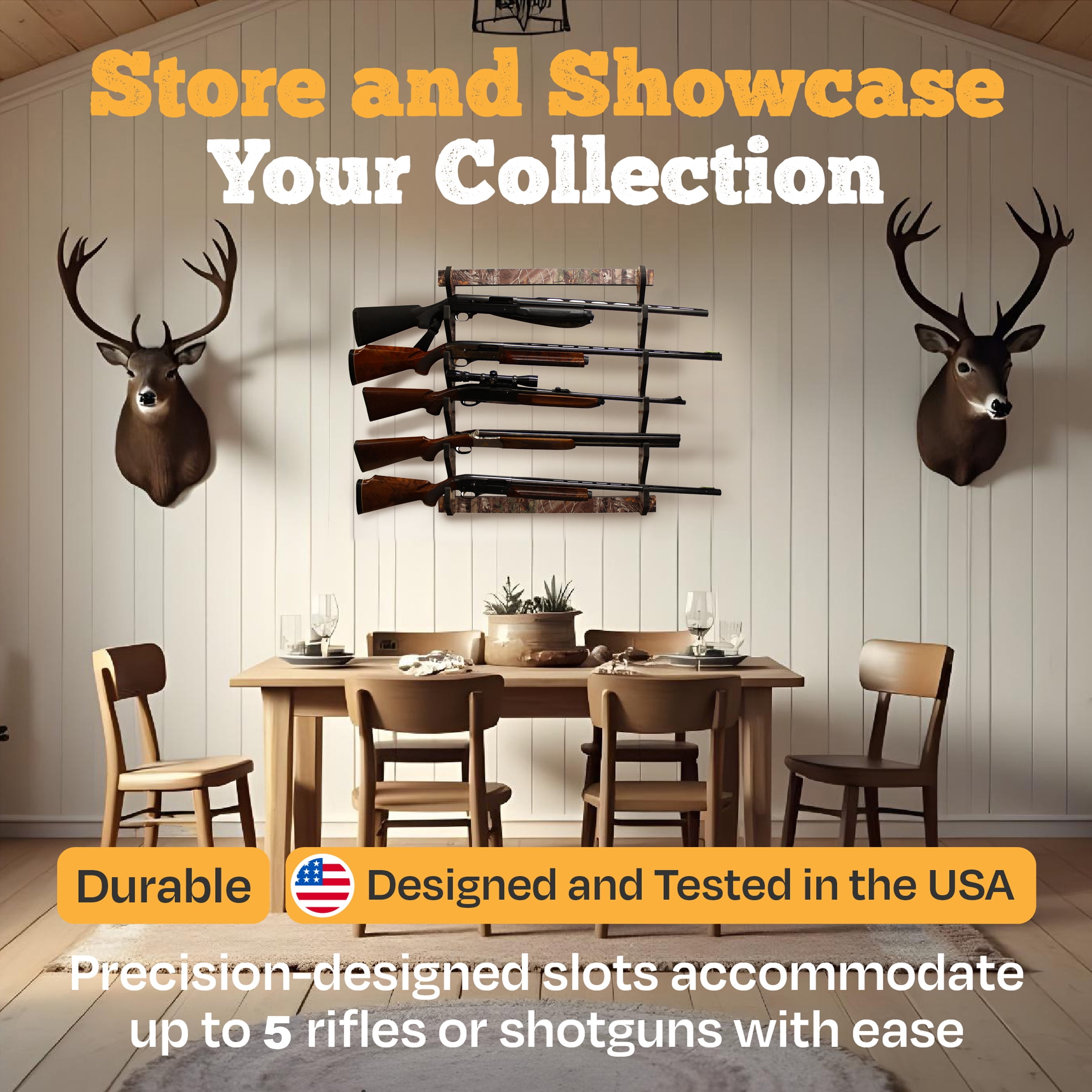 Realtree X-tra Camo 5 Rifle/Shotgun Wall Storage Display Rack - Convenient Easy Assembly