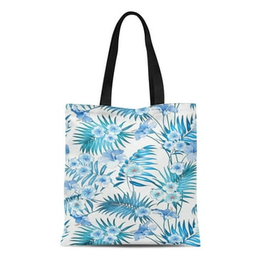 ASHLEIGH Canvas Tote Bag Tropical Blue Floral Flowers Summer Ocean Reusable Handbag Shoulder Grocery Shopping Bags