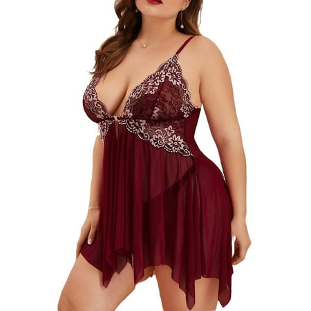 

Floral Print Babydolls Burgundy Plus Size Sexy Lingerie (Women s)