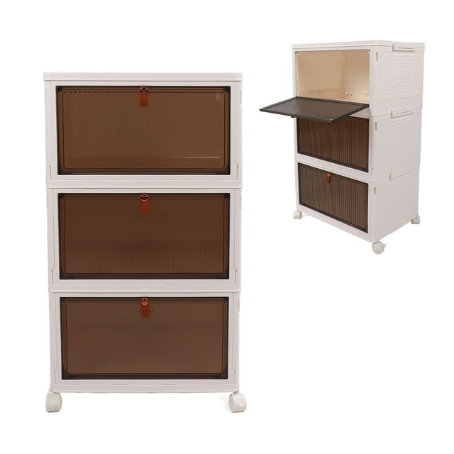 Stackable Storage Bins with Lid, Plastic Closet Organizer Box with Wheels for Living Room Bedroom