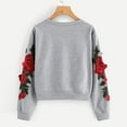 thumbnail image 3 of Chandail en Molleton à Manches Longues pour Femmes avec Broderie Rose, Col Rond, Pull-Over, 3 of 6