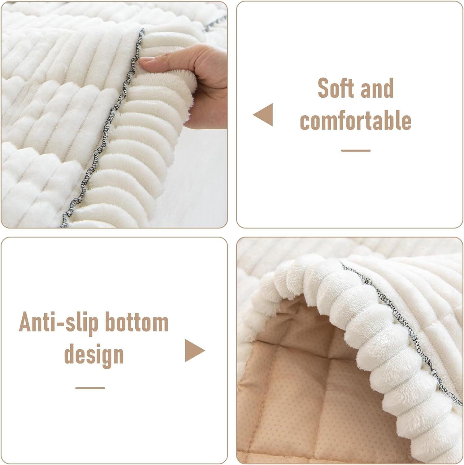 JIAN YA NA Anti Slip Couch Covers Sofa Mat, Thickened Corduroy Furniture Protector Mat, Washable Sofa Slipcover Dogs Pets Bed Pad (Milky White, 90x210cm)