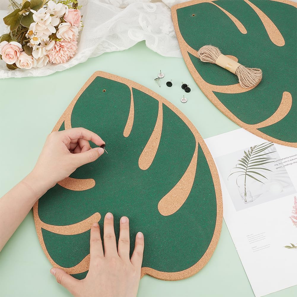 2Pcs Monstera Deliciosa Bulletin Cork Board 16.5x11.8 Inch Decorative Cork Bulletin Board Plant Memo Bulletin Pin Board Hanging Pin Boards with Cord and Pin for Office Home Kitchen Wall Decor