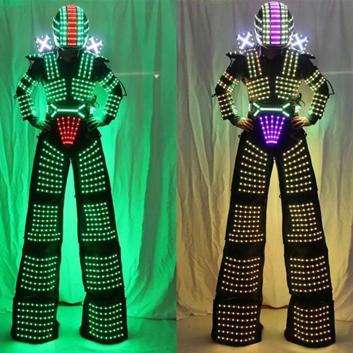 LED Robot Costume Suit Illuminated Night Lights Stilts Clothes XMAS Party 