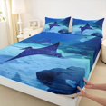 thumbnail image 4 of jejeloiu Sea Animal Stingray Bed Sheets,Coastal Ocean Style Full Size Sheets For Boys,Blue Black,4-Piece,1 Flat Sheet, 1 Fitted Sheet and 2 Pillowcases, 4 of 6