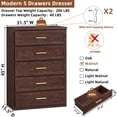 thumbnail image 3 of Joaxswe 5 Drawer Walnut Vertical Dresser, Wood Storage Cabinet with Easy Pull Out Handles for Living Room, Chest of Drawers for Bedroom, 3 of 12