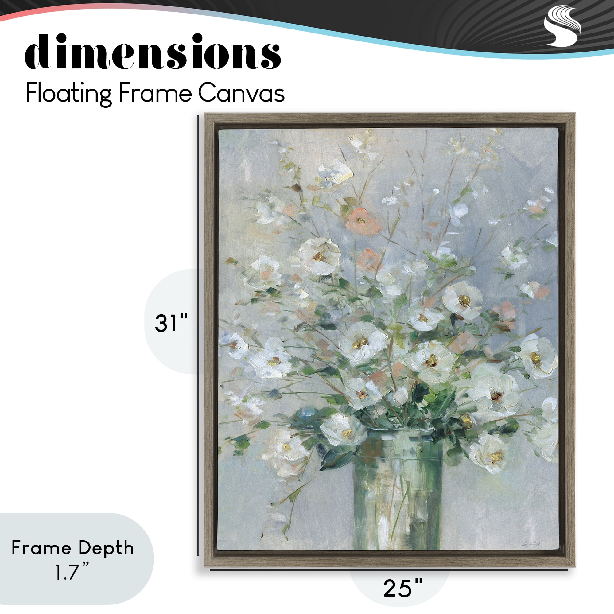 Stupell Industries Delicate White Blossoms Impression Brown Framed Floater Canvas Wall Art, design by Sally Swatland