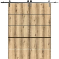 Sturdy Double Barn Door 36 x 80 inches with | Planum 0015 Oak with Frosted Glass | Stainless Steel 13FT Rail Hangers Heavy Set | Solid Panel Interior Doors