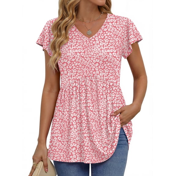 Fantaslook Womens Tops V Neck Short Sleeve Summer Shirts Babydoll Peplum Tops Tunic Dressy Casual Blouses