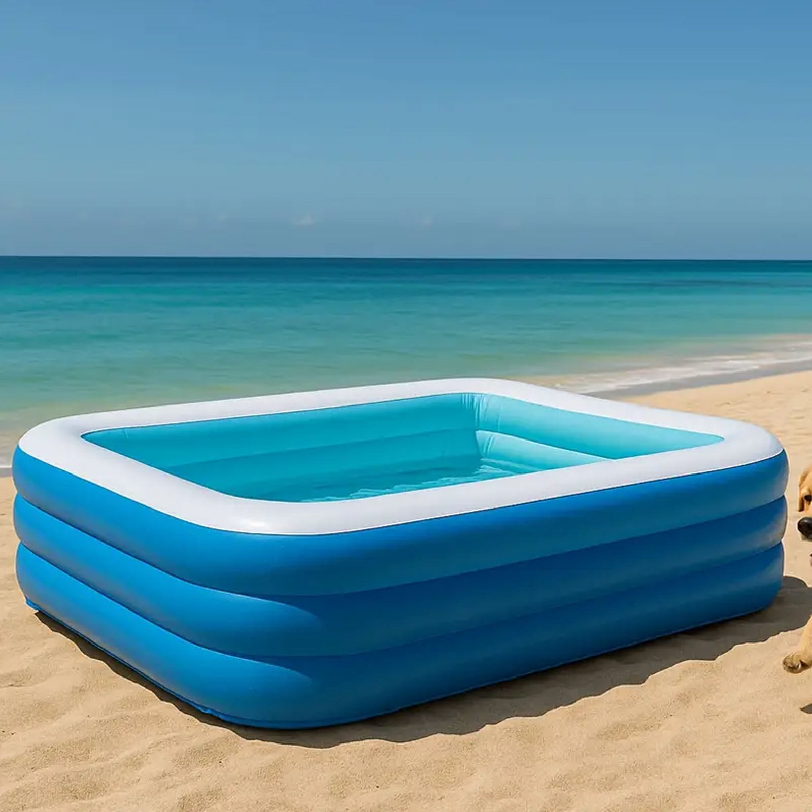 Inflatable Pool, 82.7" X 53.1" X 21.3" Family Swimming Pool with Drain Plug, Large Thickened Blow Up Swimming Pools Play Center, Foldable Swimming Pools for Outdoor, Garden, Backyard, Blue