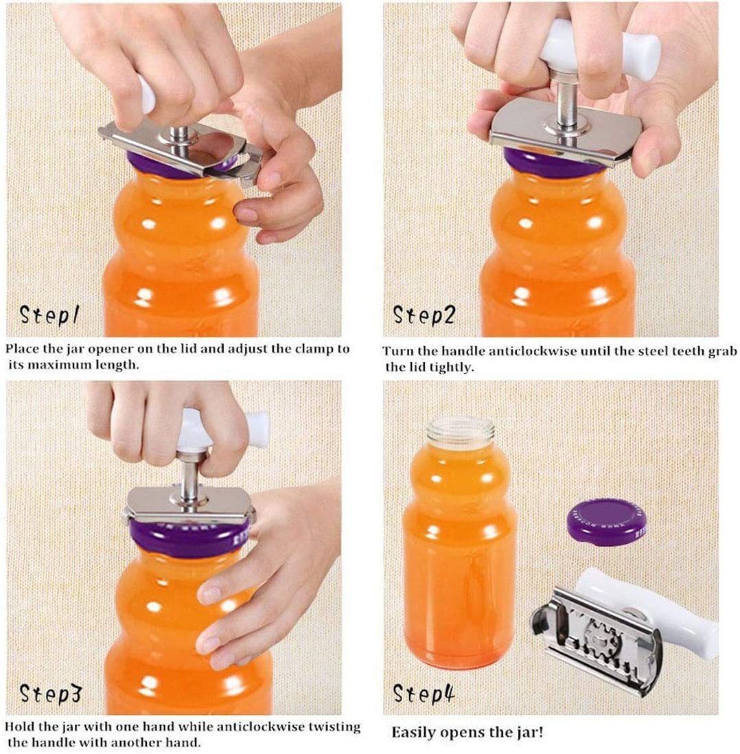 Jar Opener Can Opener Stainless Steel,Adjustable for Various Lids Bottle Cap Remover Tool Fit Seniors Arthritis Aid,Weak Hands,S-shape Handle