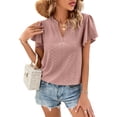 thumbnail image 2 of Lucakuins Blusa de manga corta de verano para mujer, cuello en V recortado Color sólido Casual Party Street Summer Shirt Tops Lucakuins moda, 2 of 7