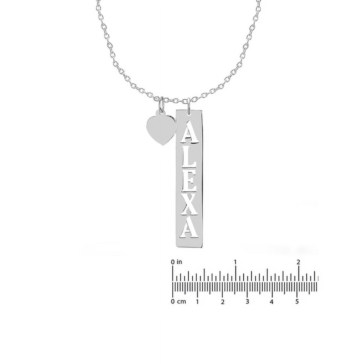 Personalized Vertical Cut Out Name Bar Necklace with Dangling Heart
