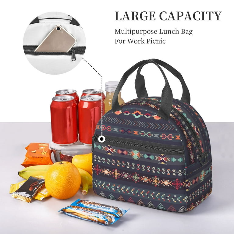 DouZhe Lunch Bags for Women and Men, Aztec Boho Ethnic Style Prints  Reusable Portable Insulated Cooler Waterproof Lunch Tote Bag for Travel  Work