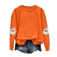thumbnail image 4 of TTUHYWXI Christmas Sweatshirt for Women Merry Sweater Embroidered Striped Crewneck Sweatshirts Holiday Long Sleeve Pullover (Orange, XL), 4 of 5