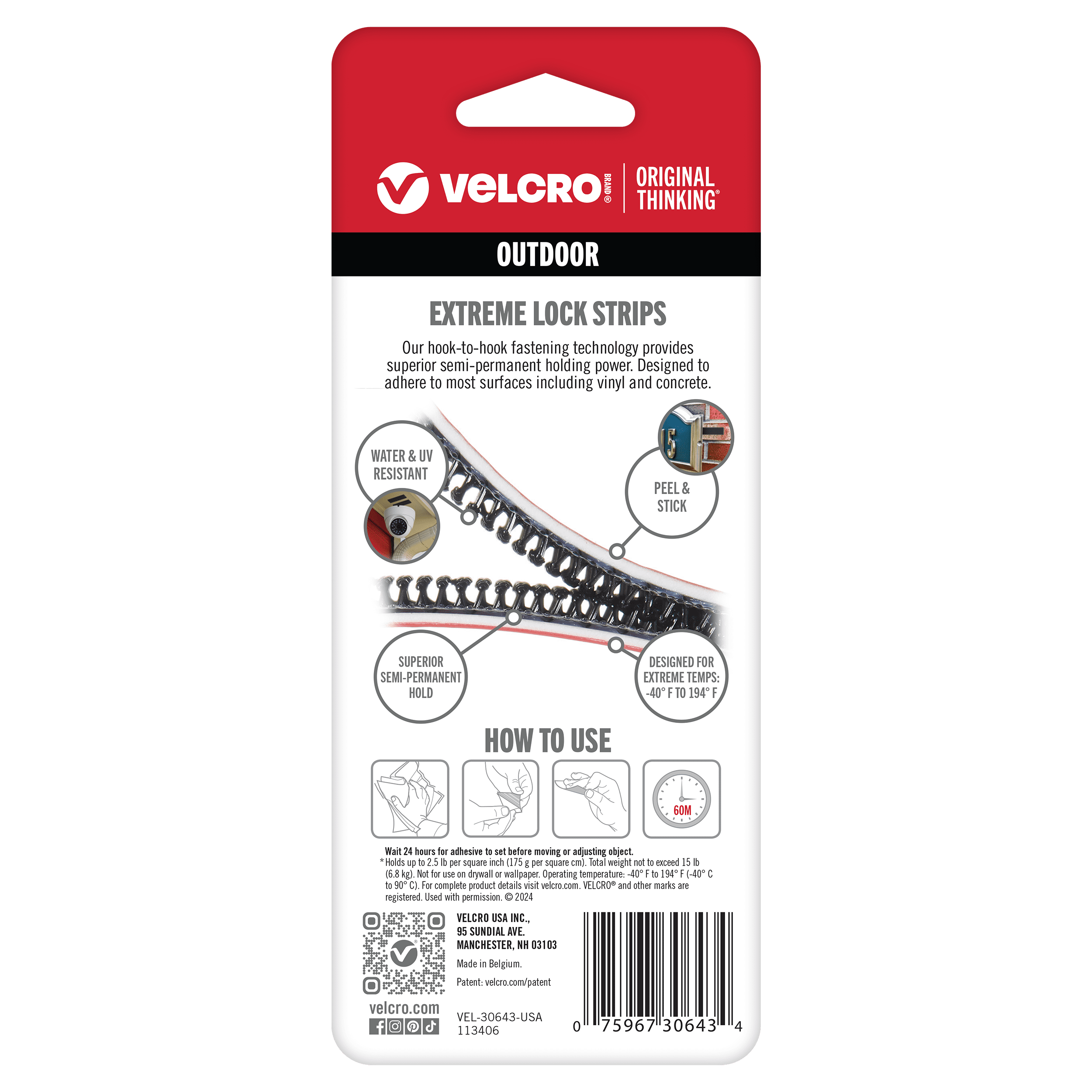 VELCRO, Extreme Lock Fasteners, 3in x 1in, Black Strips, 4 Sets