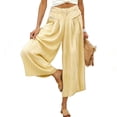 thumbnail image 4 of BUIGTTKLOP Capri Pants for Women Striped High Waisted Lounge Pants Striped Wide Leg Summer Cropped Trousers, 4 of 5