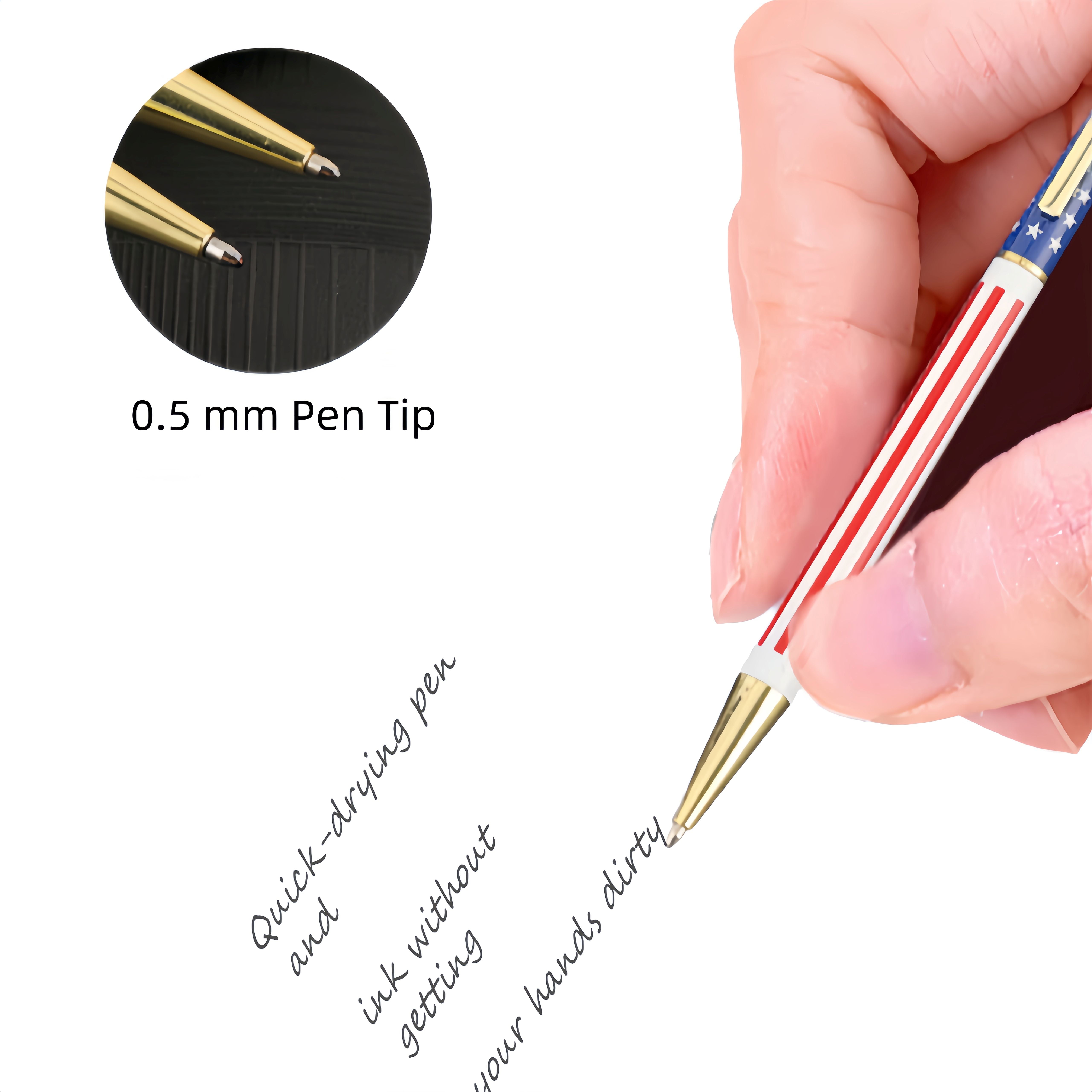 Gleaming life Flag Ballpoint Pens, 0.5mm Tip, Smooth Writing, Quick-Drying Ink, Replaceable Refills, Metal Barrel, 4-Count