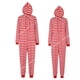 thumbnail image 2 of Pijamas navideños de talla grande para parejas, monos a rayas rojas y blancas para adultos con mono con cremallera, ropa de dormir con capucha, 2 of 4