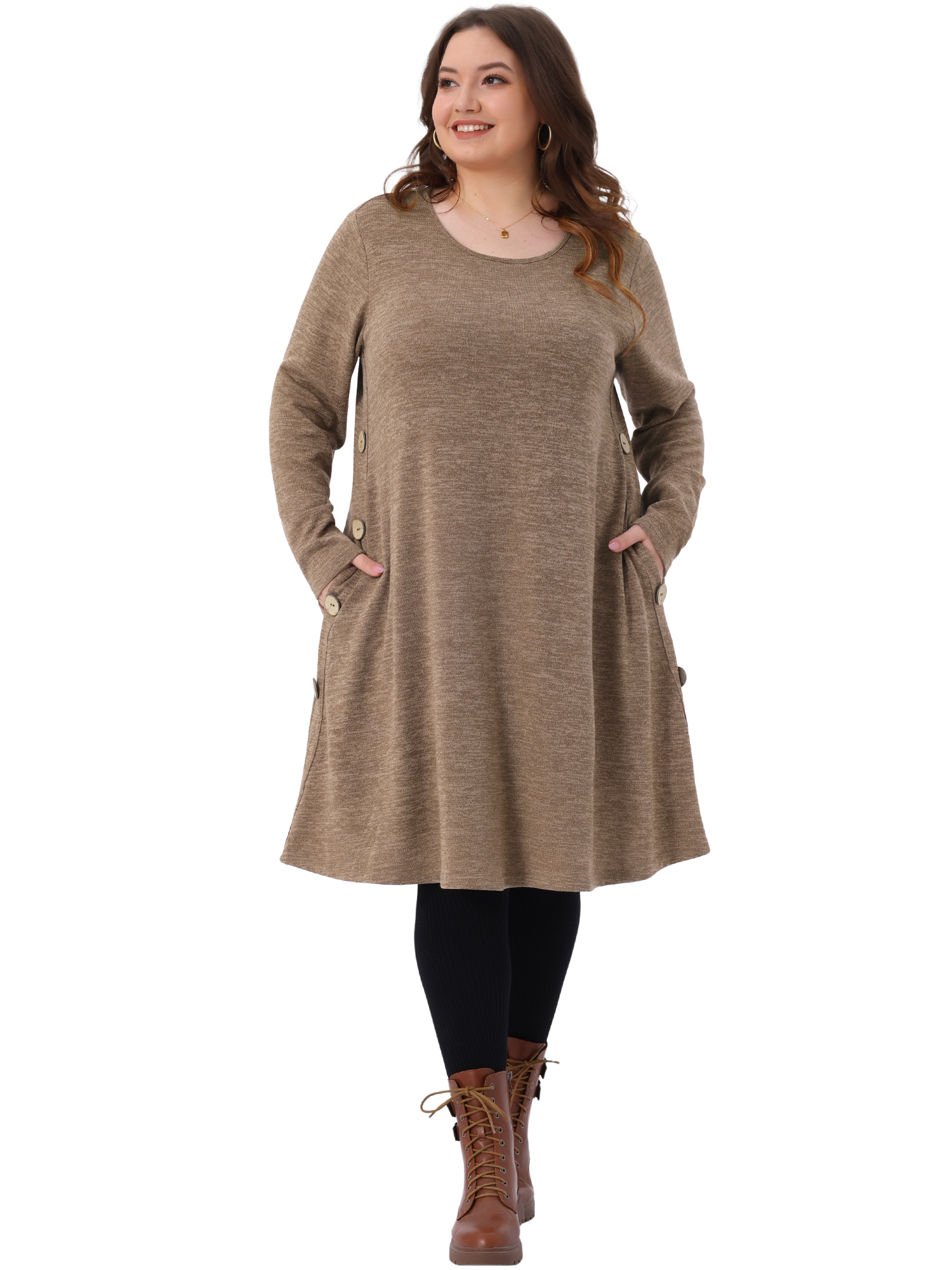DARING DIVA Plus Size Long Sleeve Fall Fashion Tunic Dress 4X Brown