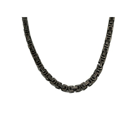 Men's Black Steel Square Byzantine Chain, 24