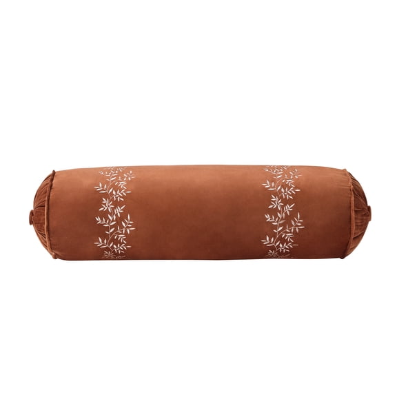 My Texas House 8 in x 24 in Ginger Velvet Button Ruched Bolster Decorative Pillow