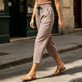 thumbnail image 4 of Ltctricy Women's Capri Pants with Pockets Tapered Casual Drawstring Lounge Pants Buttons Travel Beach Pants(Brown,4X-Large), 4 of 7