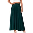 thumbnail image 2 of Tqyyweavej Satin Maxi Skirt for Women High Rise A-Line Solid Color Skirt Flowy Elastic Waist Stylish Skirts with Pockets S-2XL, 2 of 4