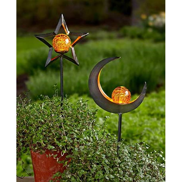 2Pc. Lighted Moon and Star Garden Stake
