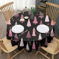 thumbnail image 3 of Black and Pink Christmas Tree Pattern Round Tablecloth 60"x60",Wrinkle Wipeable Table Cloth for Kitchen Dining Room Picnic Patio Party, 3 of 6
