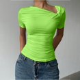 thumbnail image 2 of LWavelet Womens Plus Size One Shoulder Short Sleeve Top Twist Fitted Summer Daily Casual Comfortable Blouse Green 2XL, 2 of 4