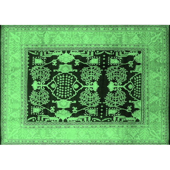 Ahgly Company Indoor Rectangle Oriental Emerald Green Industrial Area Rugs, 7' x 10'