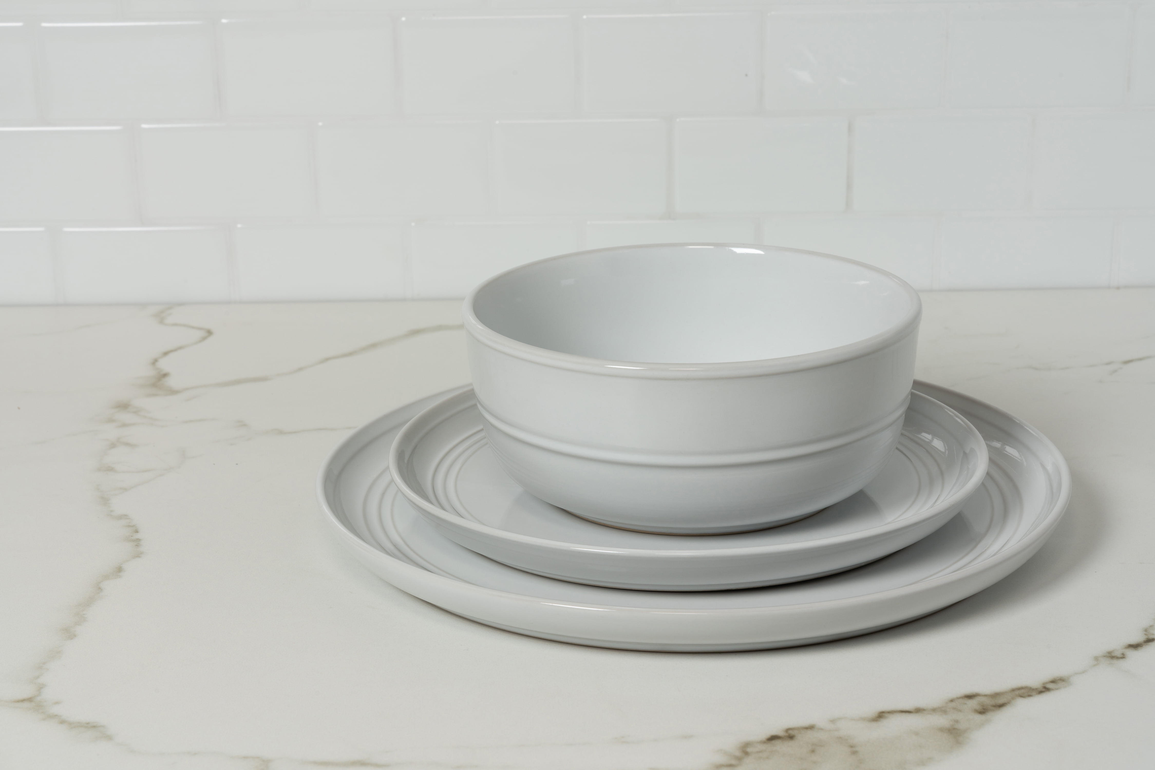 10 Strawberry Street Double Line 8.25" Round Stoneware Salad Plate, Set of 6, White