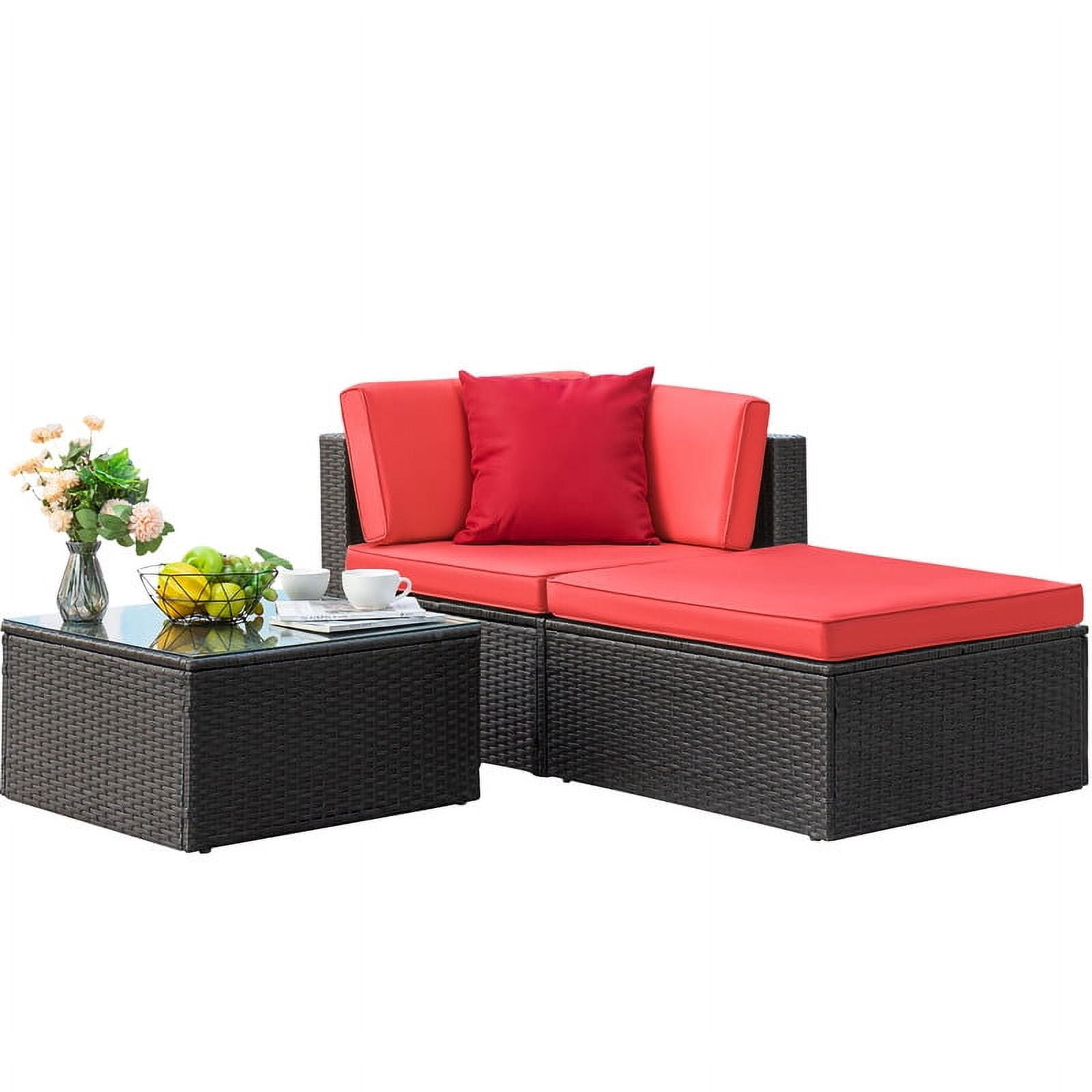 Devoko Outdoor Sectional Sofa PE Rattan Patio Furniture Sets with Cushions and Table,Red