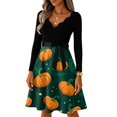 thumbnail image 5 of Women's Halloween Dress Pumpkin 1950s Long Sleeve Funny Tea Length Dress Witch Hat Printed V-Neck Retro Dresses with Belt S, 5 of 7
