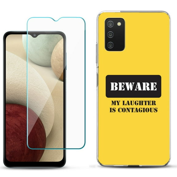 Slim-Fit TPU Phone Case Compatible with Samsung Galaxy A02s, with Tempered Glass Screen Protector, by OneToughShield ® - Laughter