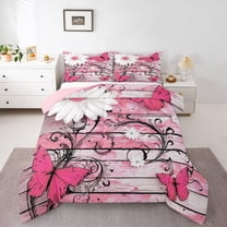 Castle Fairy Chic Floral Daisy Girl Bedding Comforter Set 2pcs,Flying Pink Butterflies Twin Comforter Sets Microfiber,Vintage Lodge Cabin Breathable Bedding Set,Lightweight Room Decor,Reversible