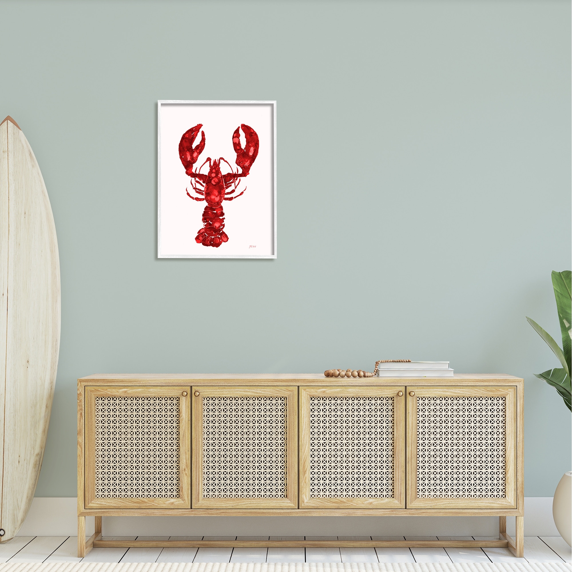 Stupell Industries Red Lobster Marine Paint Speckled Watercolor Painting White Framed Art Print Wall Art, Design by Patti Mann
