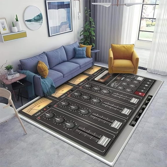 Retro Stereo Area Rug, Music Lover Recording Studio Non Slip Easy Care Throw Large Area Rugs, Breathable Durable Carpet For Indoor Bedroom Living Room Office Decor Rug 1x2ft