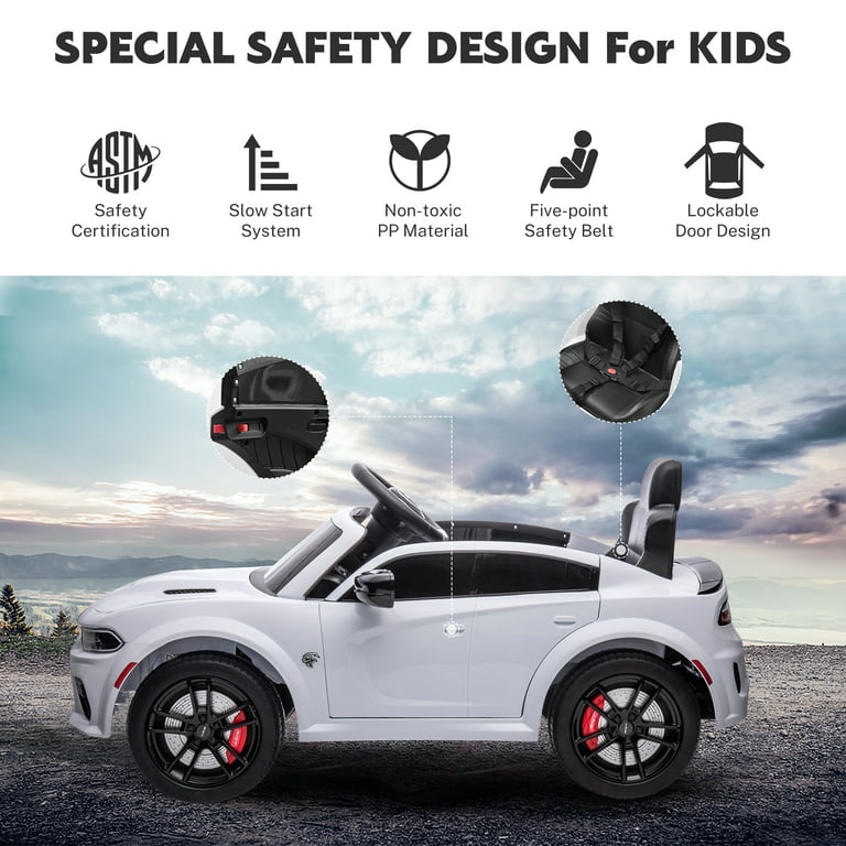 Dodge Electric Ride on Cars for Kids, 12 V Licensed Dodge Charger SRT  Powered Ride On Toys Cars with Parent Remote Control, Electric Car for  Girls 3-5 w/Music Player/LED Headlights/Safety Belt, White 