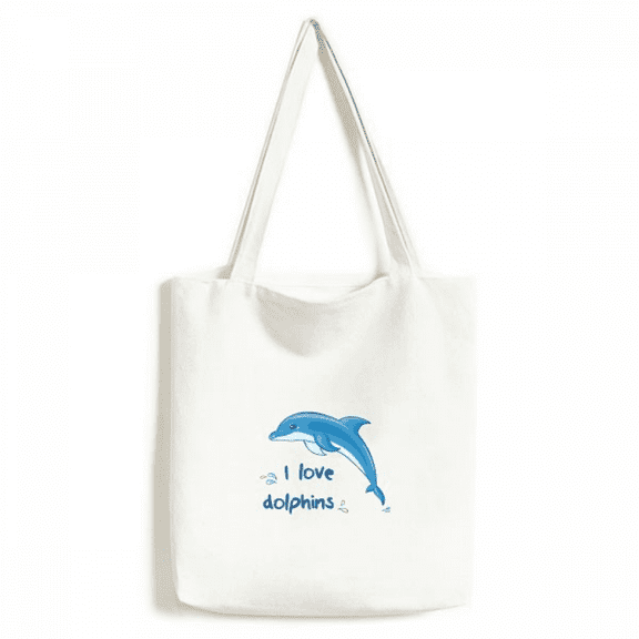 I Love Dolphins Illustrate Tote Canvas Bag Shopping Satchel Casual Handbag