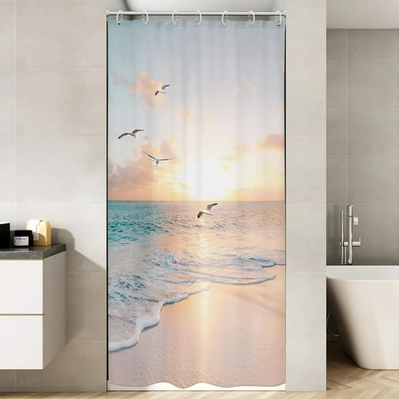 Tropical Shower Curtain 36Wx72H Stall RV Coastal Ocean Shower Curtain Hawaiian Shower Curtain Sea Seaside Sunset Sunrise Bird Summer Bath Curtain Fabric Beach Bathroom Decor with 7 Hooks