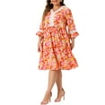 thumbnail image 4 of Agnes Orinda Women's Plus Size V Neck 3/4 Sleeves Lace Floral Loose Fit Babydoll Dresses, 4 of 5