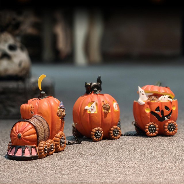 Carro de calabaza de Halloween | Decoración festiva de interior al aire libre de resina | Carro de calabaza caprichoso con ruedas y vides | Ornamento resistente al clima | 1 pieza