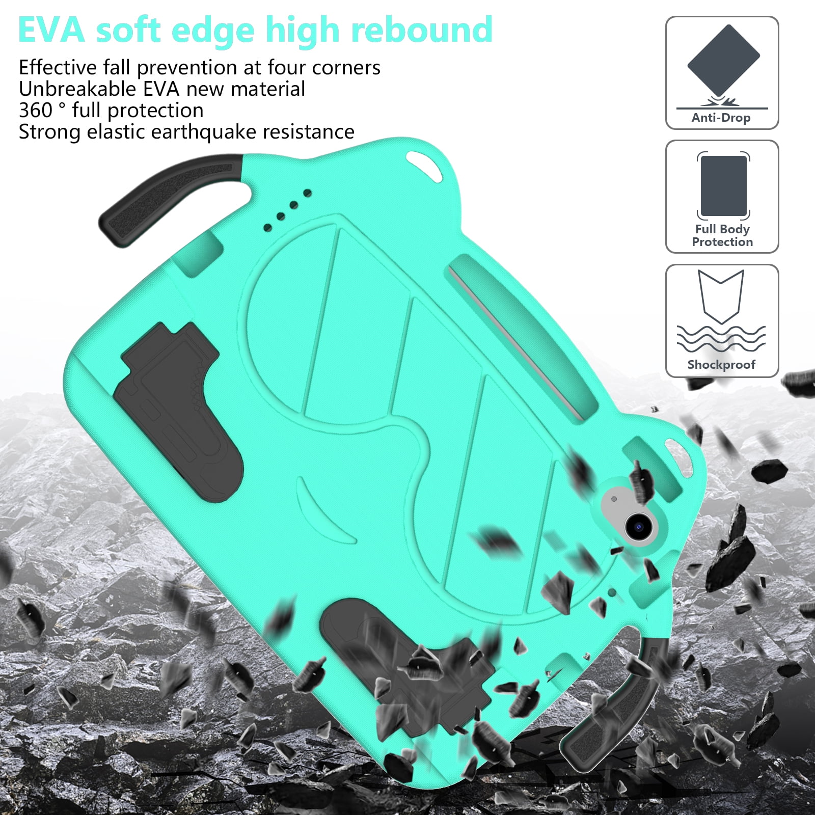 Dteck Cute Kids Case for iPad 10th Generation 10.9 Inch 2022 / iPad Air 5 / iPad Air 4 Silicone Child Proof Boys Girls Case with Built-in Pencil Holder Kickstand Handle Grip for 10.9 Inch iPad,Mint
