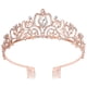 thumbnail image 1 of Xiao Hua Corona de diamantes de oro rosa, elegante corona de princesa con peine, tocado para mujer, tocado para novia, boda, fiesta de cumpleaños, 1 pieza, 1 of 5
