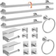 thumbnail image 1 of Brushed Silver Bathroom Towel Bar Holder Sets Premium Stainless Steel 16-Piece Bathroom Hardware Set Wall Mounted Bathroom Toilet Paper Holder with Shelf Set., 1 of 7